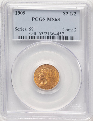 1909 $2.50 Indian Quarter Eagle PCGS MS63 (779626001). Third image.