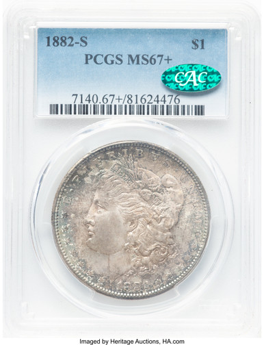 1882-S CAC Morgan Dollar PCGS MS67+. Third image.