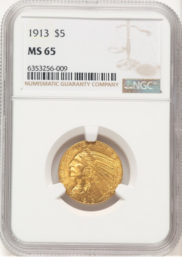 1913 $5 Indian Half Eagle NGC MS65 (780000008). Third image.