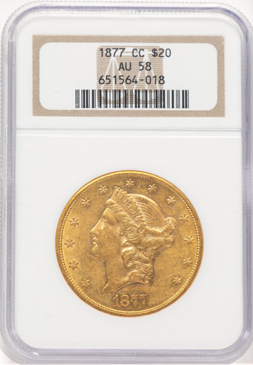 1877-CC $20 Liberty Double Eagle NGC AU58 (780000014). Third image.