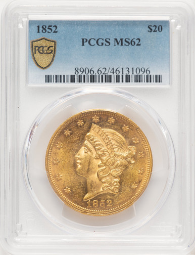 1852 $20 Liberty Double Eagle PCGS MS62. Third image.