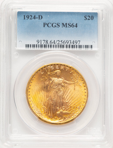 1924-D $20 Saint-Gaudens Double Eagle PCGS MS64. Third image.