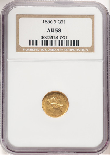 1856-S G$1 Type 2 Gold Dollar NGC AU58 (780003024). Third image.