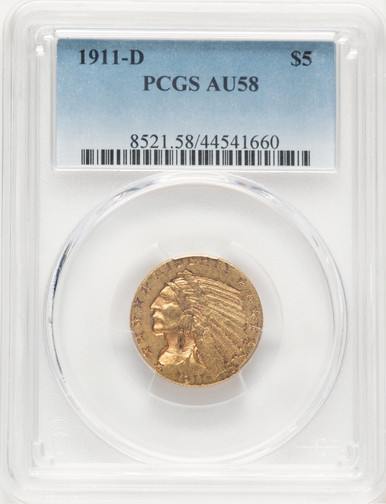 1911-D $5 Indian Half Eagle PCGS AU58 (780003026). Third image.