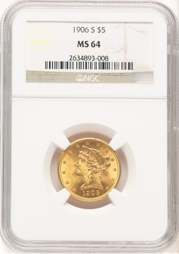 1906-S $5 Liberty Half Eagle NGC MS64. Third image.