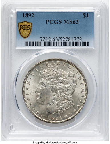 1892 Morgan Dollar PCGS MS63 (780153006). Third image.