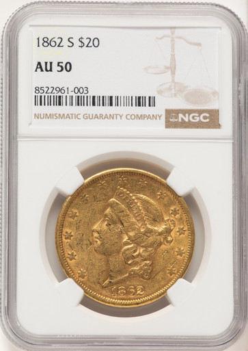 1862-S $20 Liberty Double Eagle NGC AU50 (177339041). Third image.