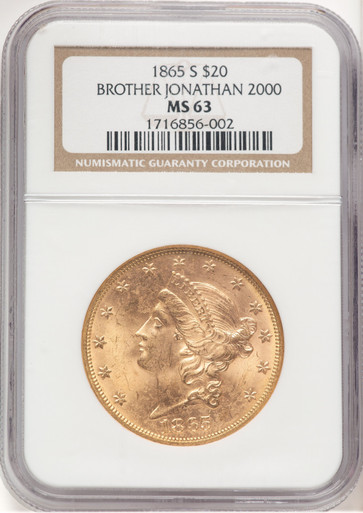 1865-S $20 Liberty Double Eagle NGC MS63 (778971049). Third image.
