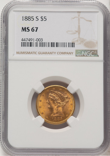 1885-S $5 Liberty Half Eagle NGC MS67. Fourth image.