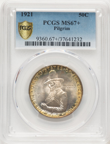 1921 50C Pilgrim Commemorative Silver PCGS MS67+. Third image.