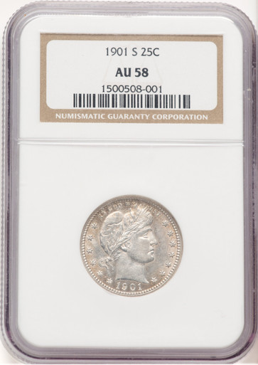 1901-S 25C Barber Quarter NGC AU58. Fourth image.