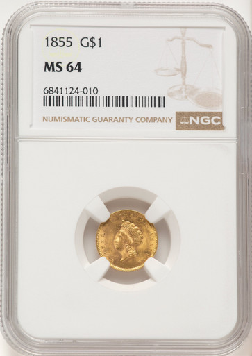 1855 G$1 Type Two Gold Dollar NGC MS64 (780269012) - LCR Coin
