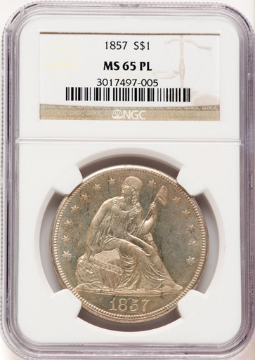 1857 $1 PL Seated Dollar NGC MS65. Third image.