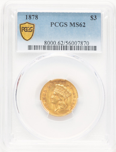 1878 $3 Three Dollar Gold Pieces PCGS MS62 (781392008). Third Image