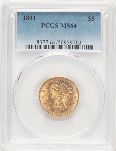 1891 $5 Liberty Half Eagle PCGS MS64 (777398041). Third Image