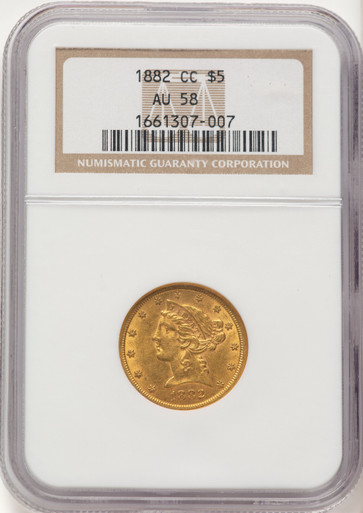 1882-CC $5 Liberty Half Eagle NGC AU58 (780578028). Third image.