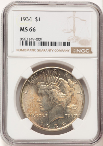 1934 Peace Dollar NGC MS66. Third Image