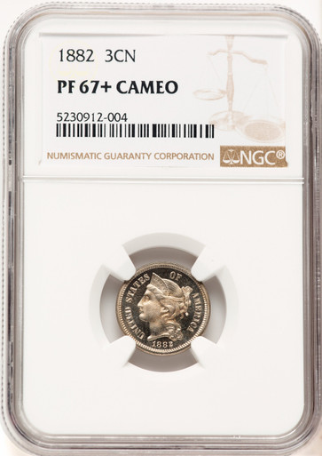 1882 3CN PRCA Proof Three Cent Nickel NGC PR67+ (766959006). Third image.