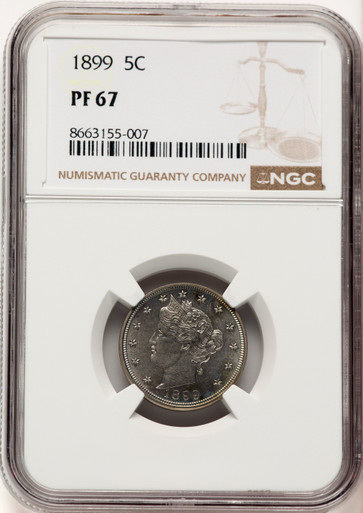 1899 5C Proof Liberty Nickel NGC PR67. Third image.