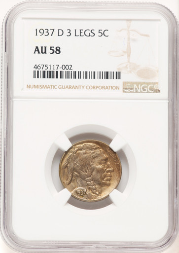 1937-D 5C Three-Legged FS-901 Buffalo Nickel NGC AU58 (781731008). Third Image