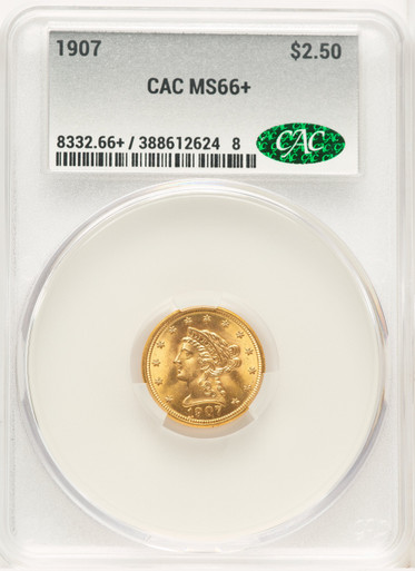 1907 $2.50 CACG Plus Liberty Quarter Eagle CACG MS66+. Third Image