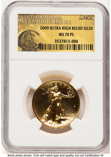 2009 G$20 Ultra High Relief PL Saint Gaudens Label NGC MS70