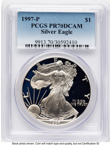 1997-P Proof Silver Eagle 1 oz Blue Gradient PCGS PR70 - LCR Coin