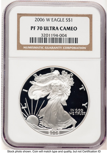 2006-W Proof Silver Eagle 1 oz Brown Label NGC PF70 | LCR Coin