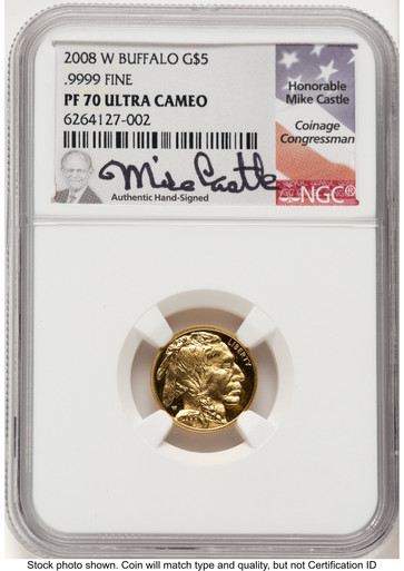 2008-W Proof Gold Buffalo 1/10 oz Mike Castle NGC PF70 - LCR Coin