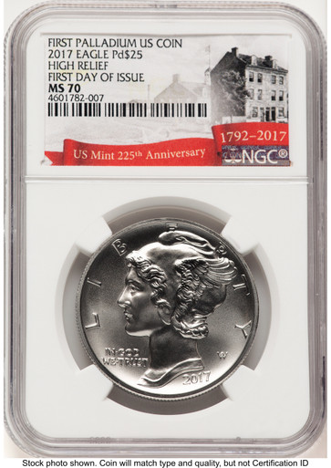 2017 Palladium Eagle 1 oz FDI 225th Anniversary Label NGC MS70