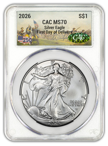 2026 American Silver Eagle 250th Battlefield Label FDD CAC MS70