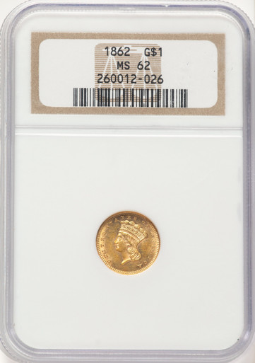 1862 G$1 Gold Dollar NGC MS62 - LCR Coin