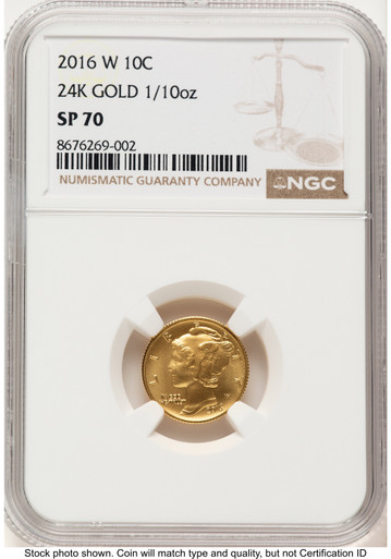 2016-W 10C Mercury Dime 100th Anniversary Gold Centennial Brown