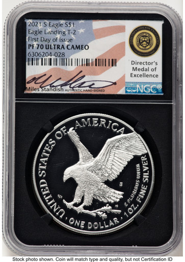 2021-S TY2 Proof Silver Eagle 1 oz FDI Miles Standish NGC PF70