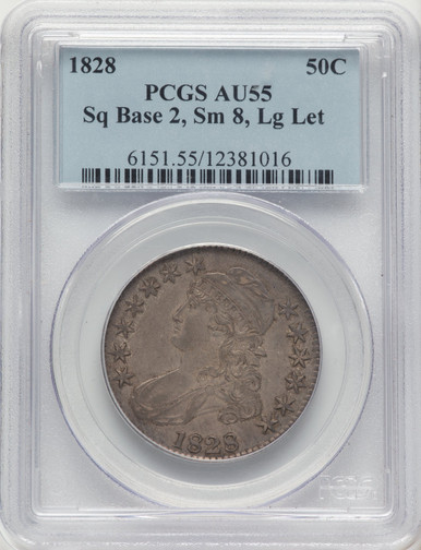 1828 50C Sq Base 2 Sm 8 Lg Let Bust Half Dollar PCGS AU55 - LCR Coin