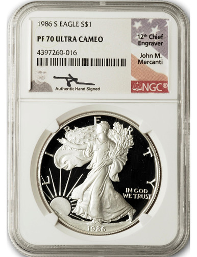 1986-S American Silver Eagle NGC PF70 UCAM Mercanti | LCR Coin