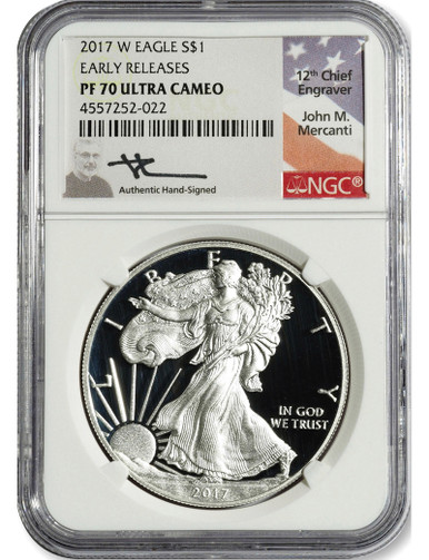 2017-W $1 Proof Silver Eagle NGC PF70 Ultra Cameo John Mercanti Signed