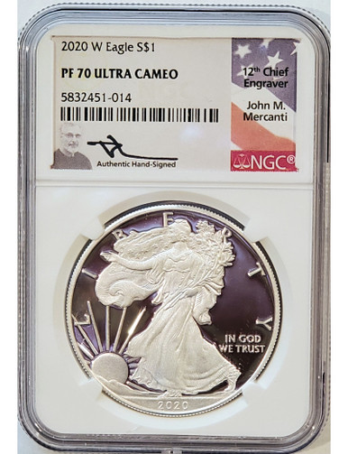 2020-W American Silver Eagle NGC PF70 Ultra Cameo Mercanti Signed 