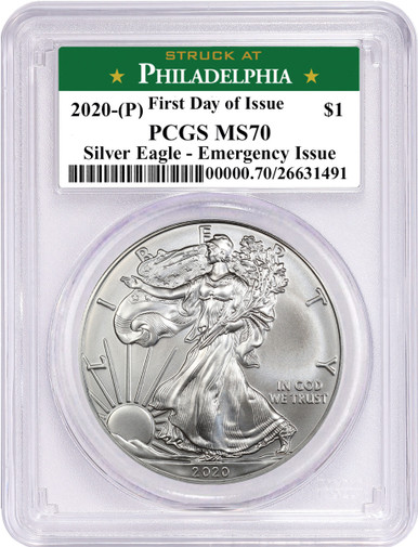 2020 (P) $1 American Silver Eagle PCGS MS70 Emergency Issue FDOI STRUCK ...