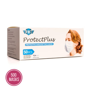 500 x HKSTW ProtectPlus 3-Ply Surgical Face Masks Fluid Resistant - 10 boxes