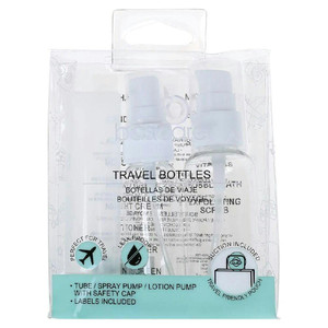 Safe Home Care Refillable Travel Bottles Set with Spray Lotion Pumps and Labels