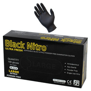 Black Disposable Nitrile Powder-Free Gloves - 100 Gloves (Various Sizes)