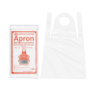 Livingstone Disposable Bib Type High Density Polyethylene (HDPE) White Aprons, 23um, 71 x 117cm - 100 Pack