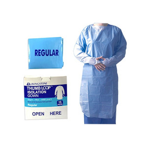 Livingstone Impervious Film Isolation Gown with Tie Thumbs Up Long Sleeve Open Back AAMI Level 3 One Size Blue 75/Carton