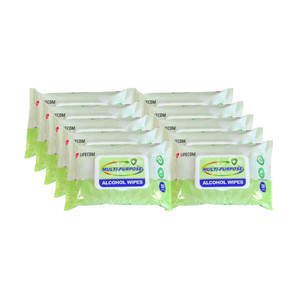 Lifecom Disinfectant Multi-Purpose 75% Alcohol Surface Wipes - 10 x Pack of 50 (500 Wipes)