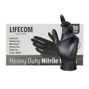 Lifecom BLACK Nitrile Gloves - Box of 100 Gloves