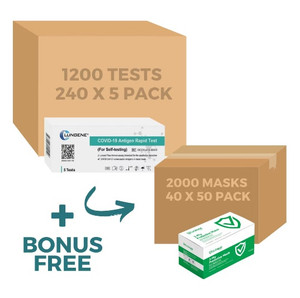 Clungene Rapid Antigen Test Kits - 1200 Tests (240 x 5 Pack) + [BONUS FREE 2000 Masks (40 x 50 pack)]