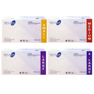 WELLpak White Powder-Free Latex Disposable Gloves (S, M, L, XL) - 1000 Gloves - 1 Carton (10 Boxes of 100 Gloves)