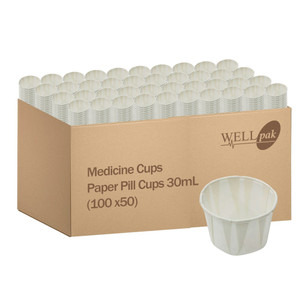 WELLpak Disposable Paper Pill Cups 30mL Souffle Fold - 5000 Pieces - 1 Carton