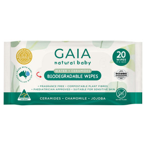 Gaia Natural Baby Biodegradable Baby Wipes 20 Pack